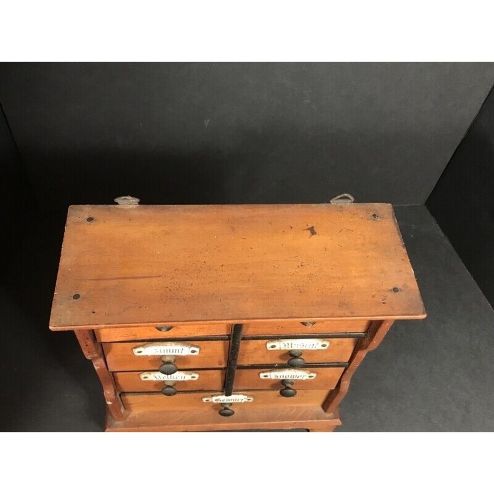 Vintage Spice cabinet German Rustic Wood farmhouse kitchen decor primitive prop - Picture 8 of 12